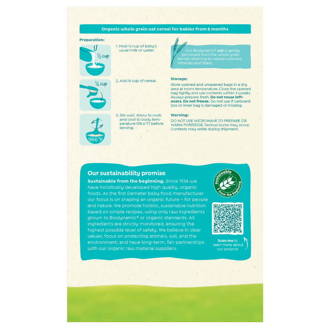 Image of Holle Organic Whole Grain Oat Cereal - 6 Pack