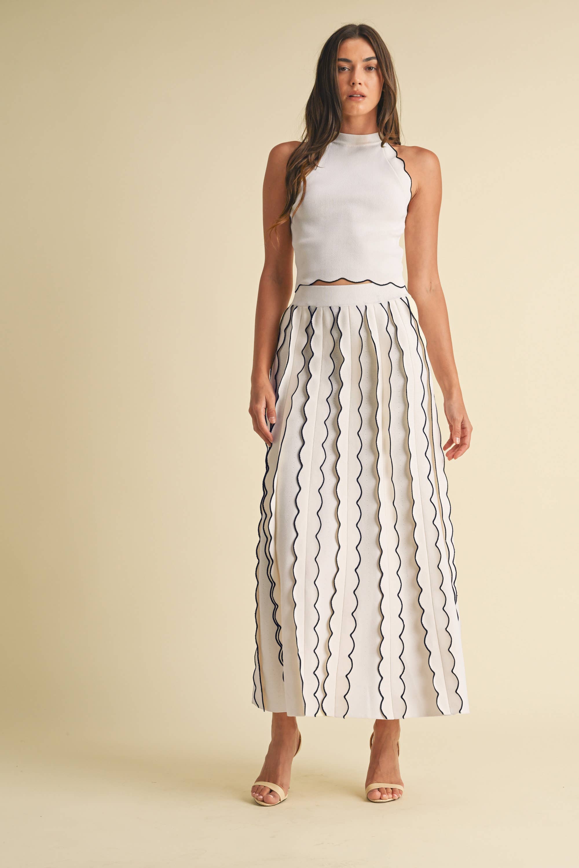 Image of Pleated Sweater Knit Maxi Skirt