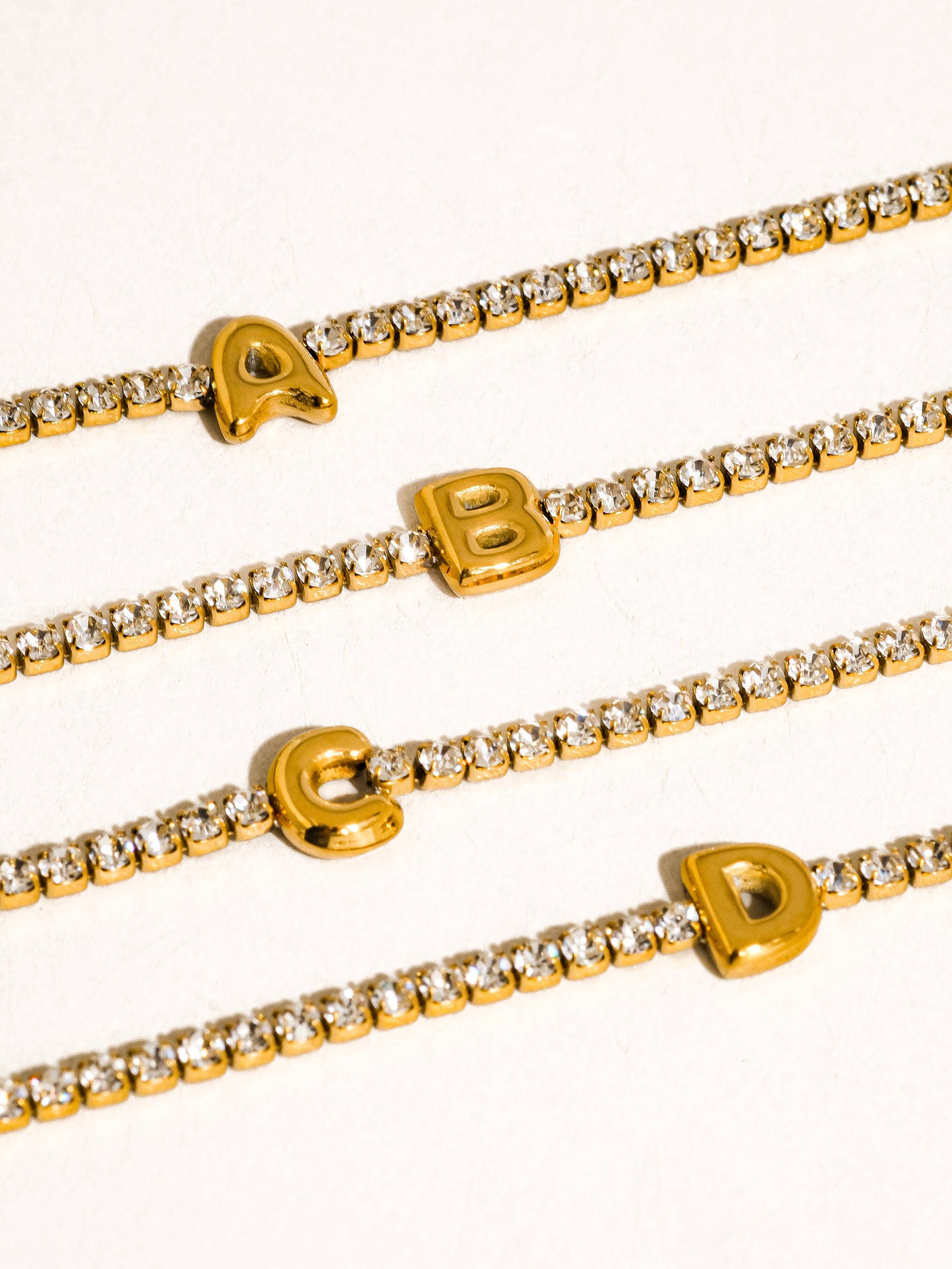 Image of Chaplin 18K Gold Non-Tarnish Rhinestone Letter Bracelet
