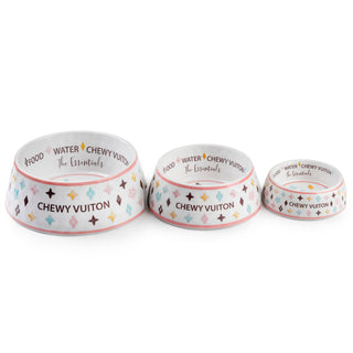 Haute Diggity Dog - White Chewy Vuiton Bowls & Mat  Set Dog Food Bowl: Medium