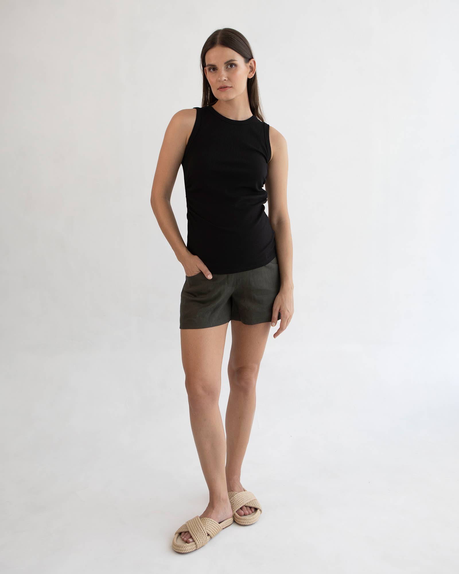Nala Overbelly Maternity Linen Shorts