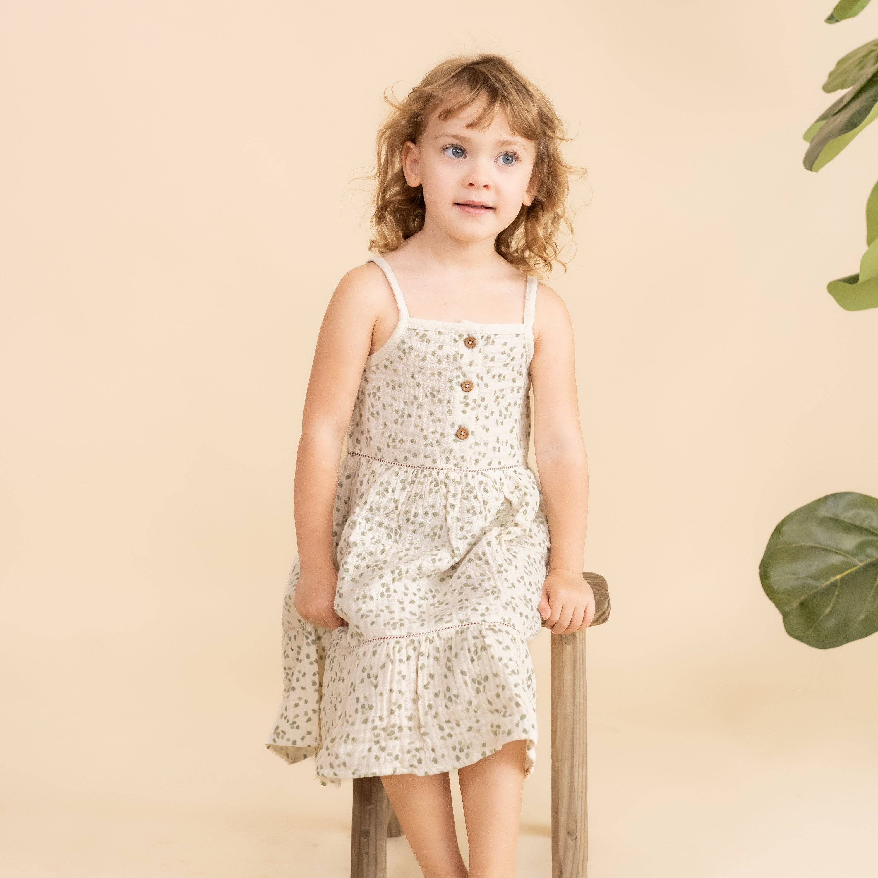 Organic Buttoned Tiered Dress