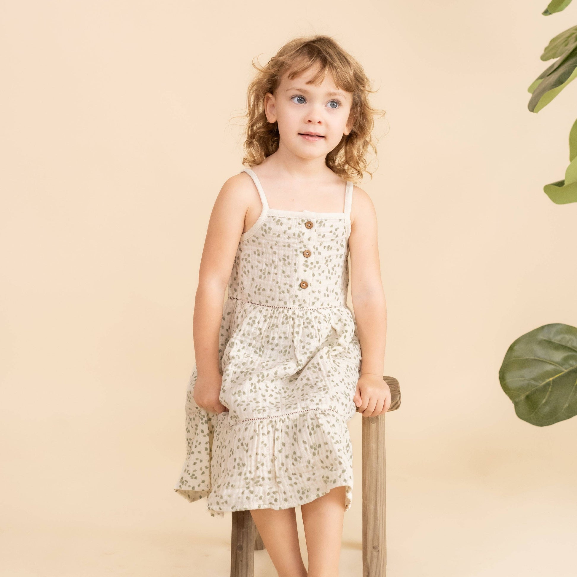 Organic Buttoned Tiered Dress