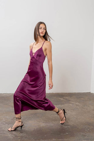 Satin Deep V Tie Back Midi Dress