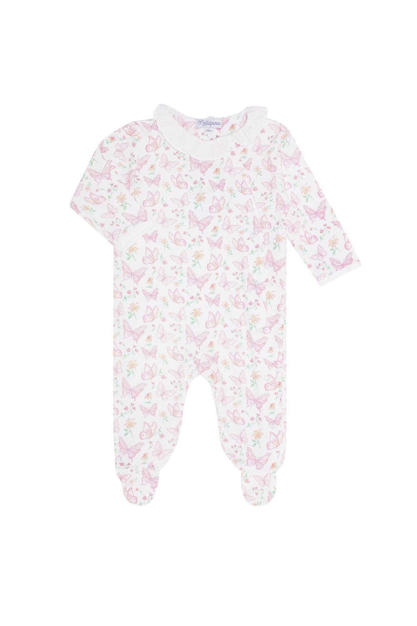 Nellapima - Butterflies Print Crossover Footie: Pink / 0 - 3M