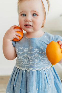 Image of Viverano Organics - Isla Chambray Baby Dress + Bloomer (Organic Cotton)