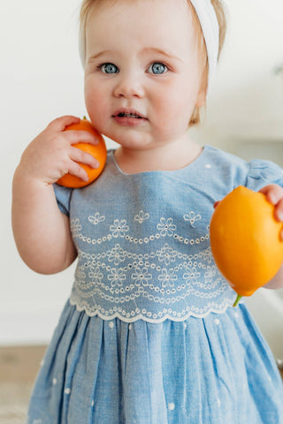 Isla Chambray Baby Dress + Bloomer