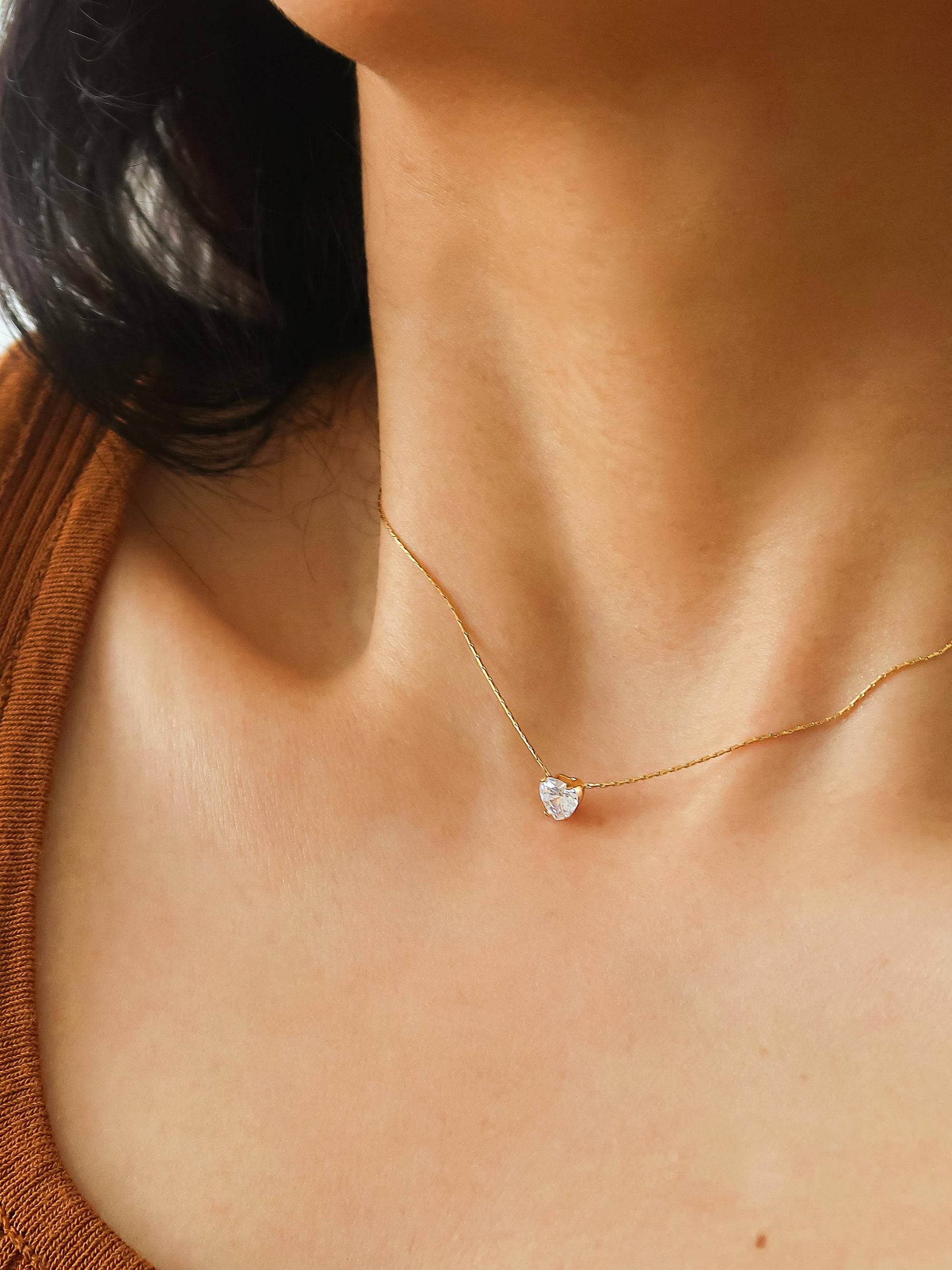 Bonnie 18K Non-Tarnish Petite Heart CZ Necklace