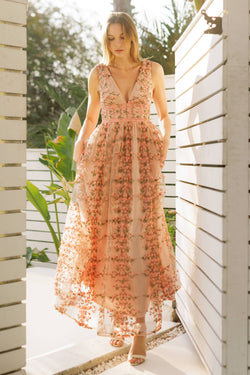 Image of Embroidered Floral Lace Maxi Dress