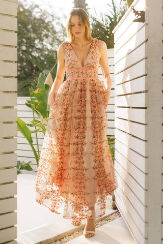 Embroidered Floral Lace Maxi Dress