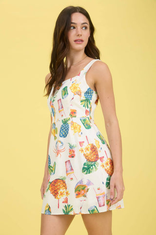 Moon River - TROPICAL SUMMER PRINT SLEEVELESS LINEN MINI DRESS