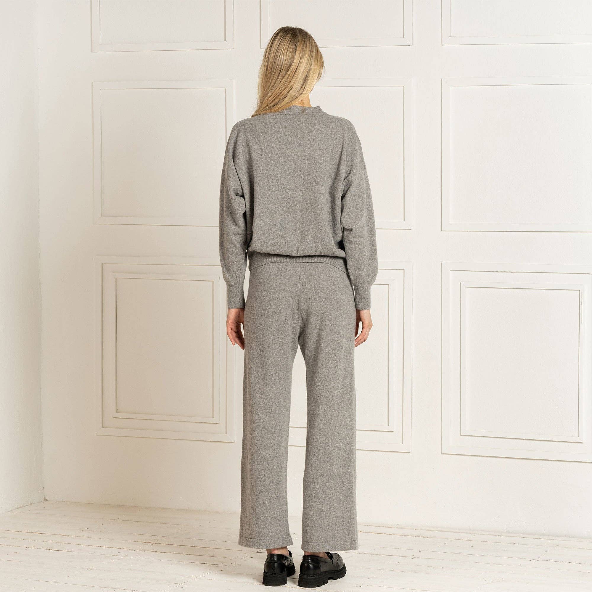 menique - Women's 100% Merino Wide Leg Pants Helsinki Light Gray: S / Light Gray