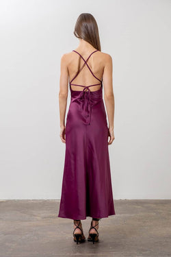 Image of Satin Deep V Tie Back Midi Dress