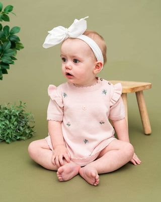 Viverano Organics - Floral Embroidered Short Sleeve Ruffle Dress Organic Cotton