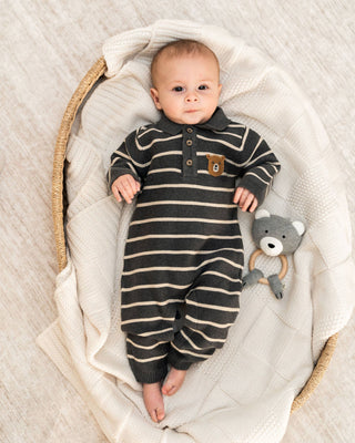 Viverano Organics - Bear Face Stripe & Collar Knit Baby Jumpsuit (Organic)