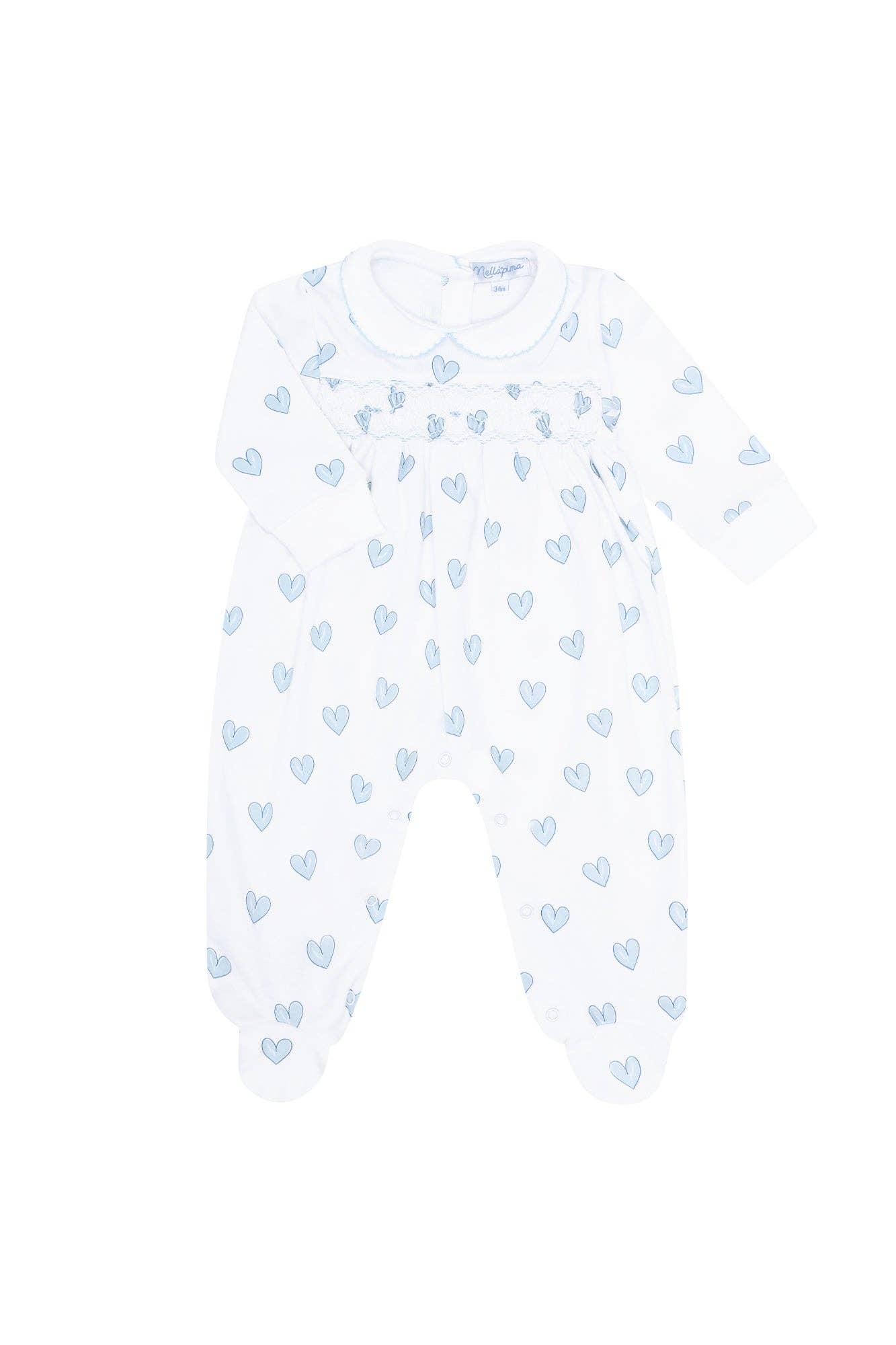 Nellapima - Blue Heart Print Smocked Footie