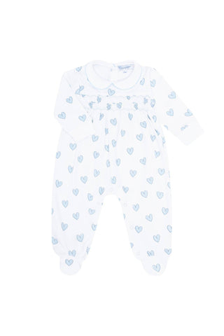 Nellapima - Blue Heart Print Smocked Footie