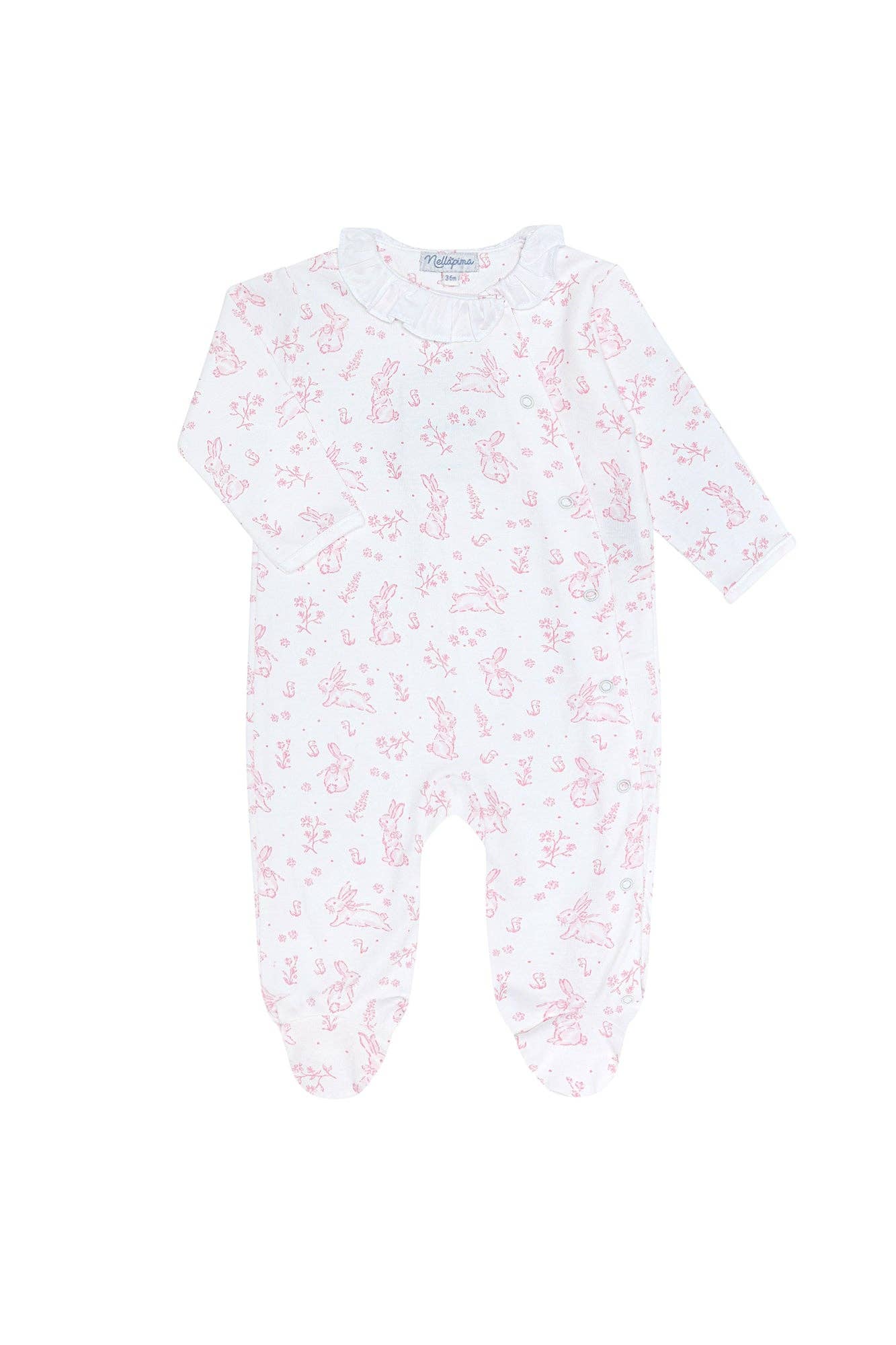 Nellapima - Pink Bunny Toile Crossover Footie