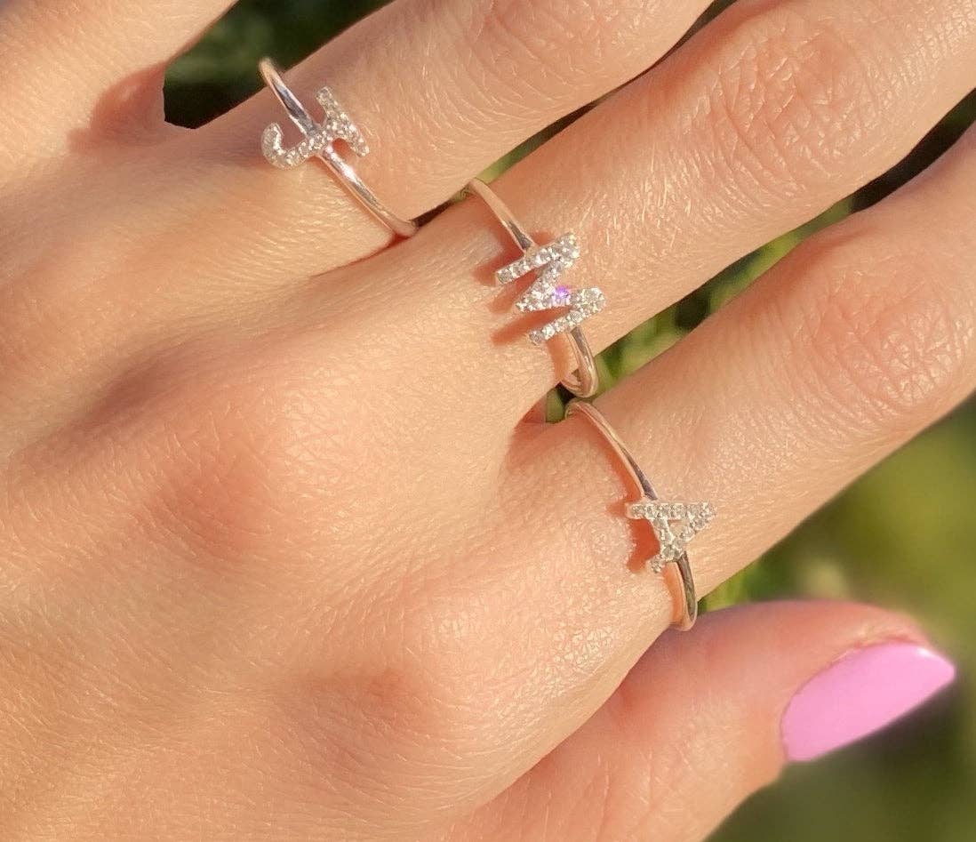 Diamond & Sterling Silver Initial Ring-All Letters