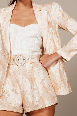Image of Dressy Jacquared Shorts with Accent Belt