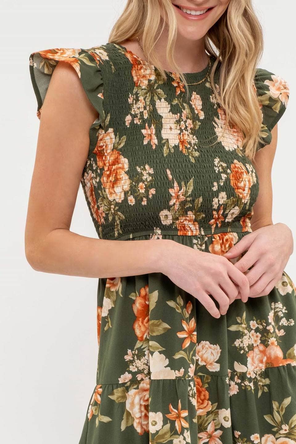 Image of Smocked Tiered Floral Midi Dress
