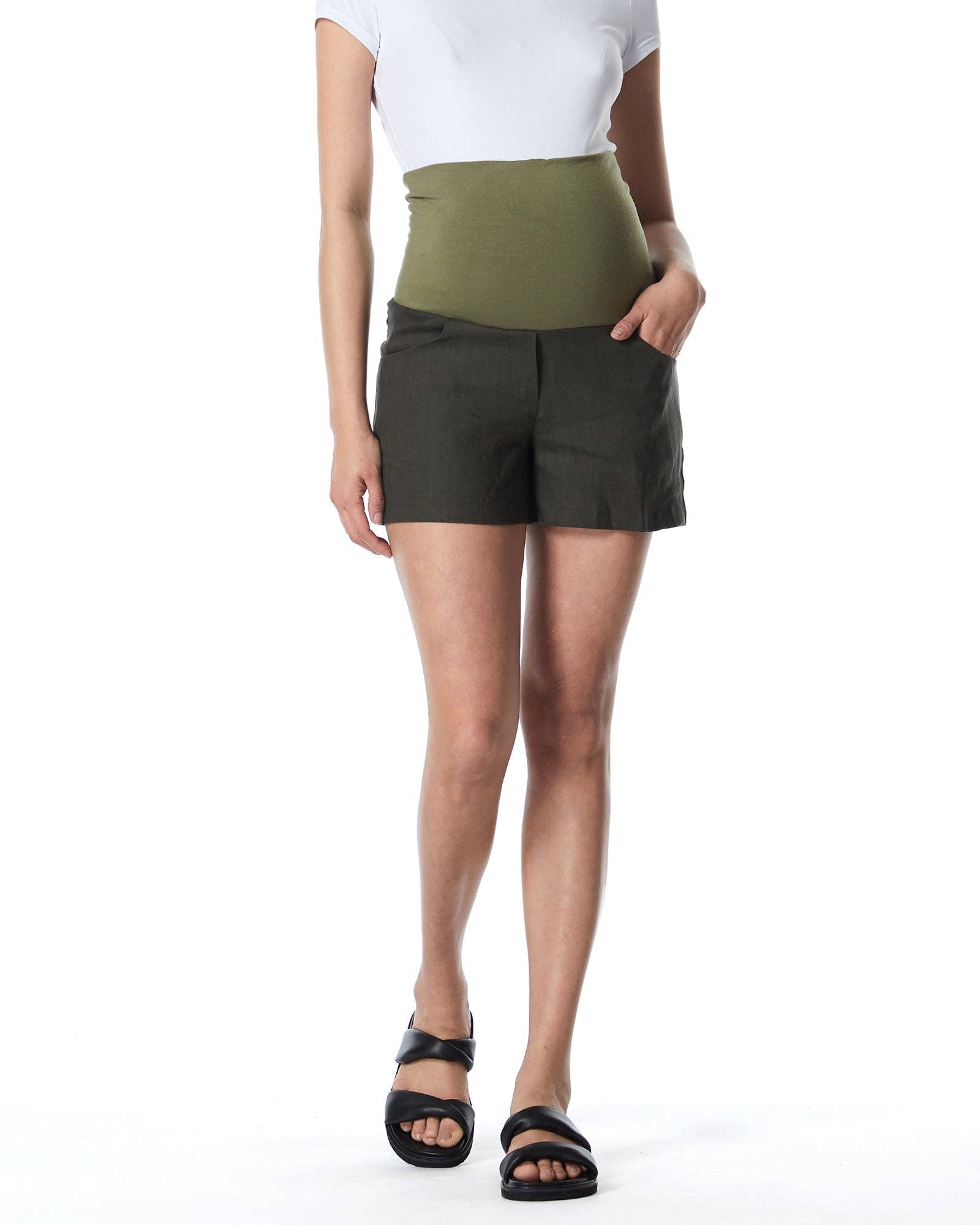 Nala Overbelly Maternity Linen Shorts