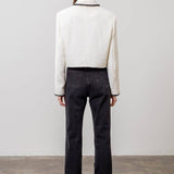 Moon River - CRONTRAST TRIM BUTTON DOWN CROPPED BLAZER: IVORY