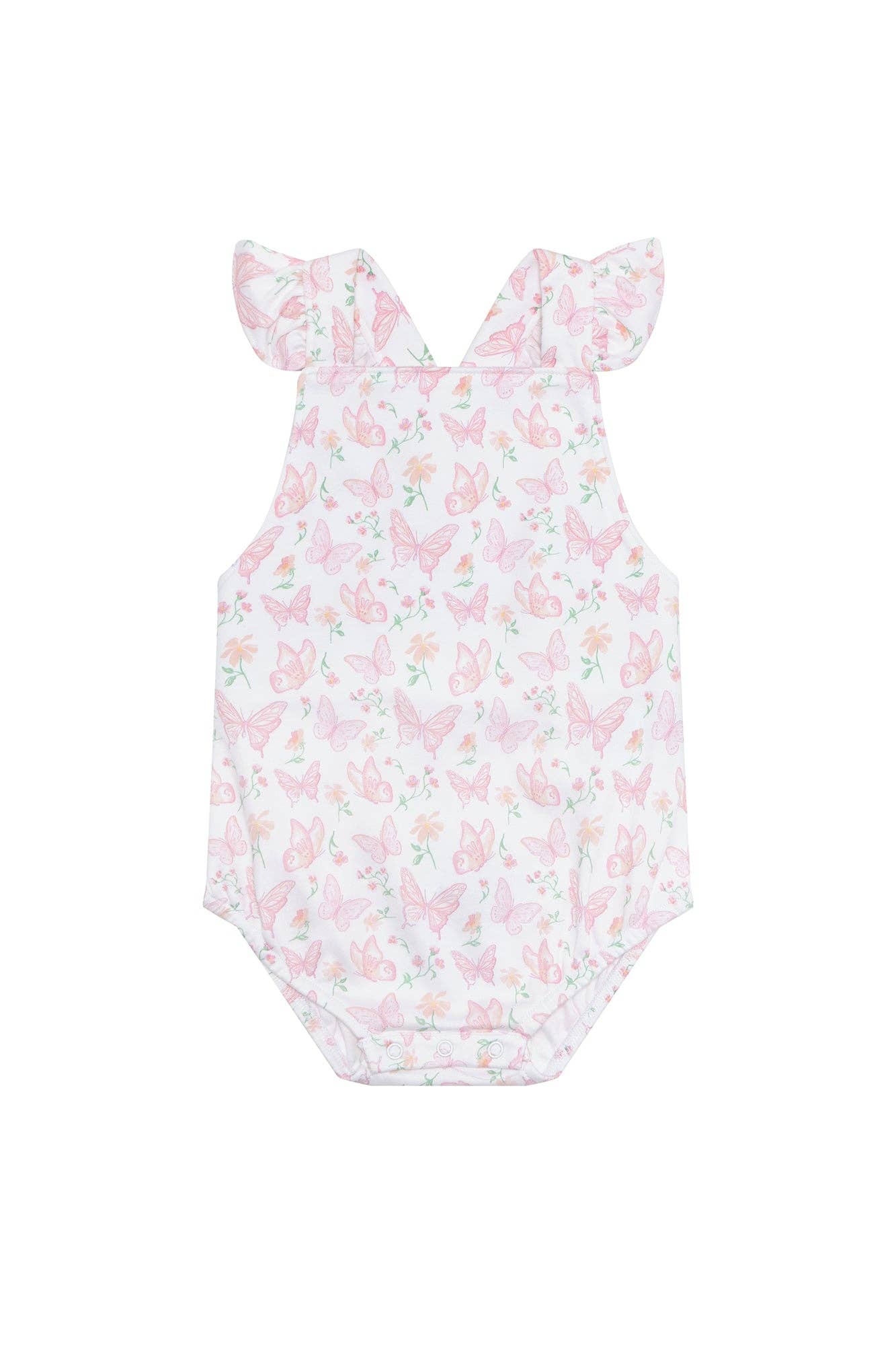 Nellapima - Butterflies Print Ruffle Bubble: Pink / 3 - 6M