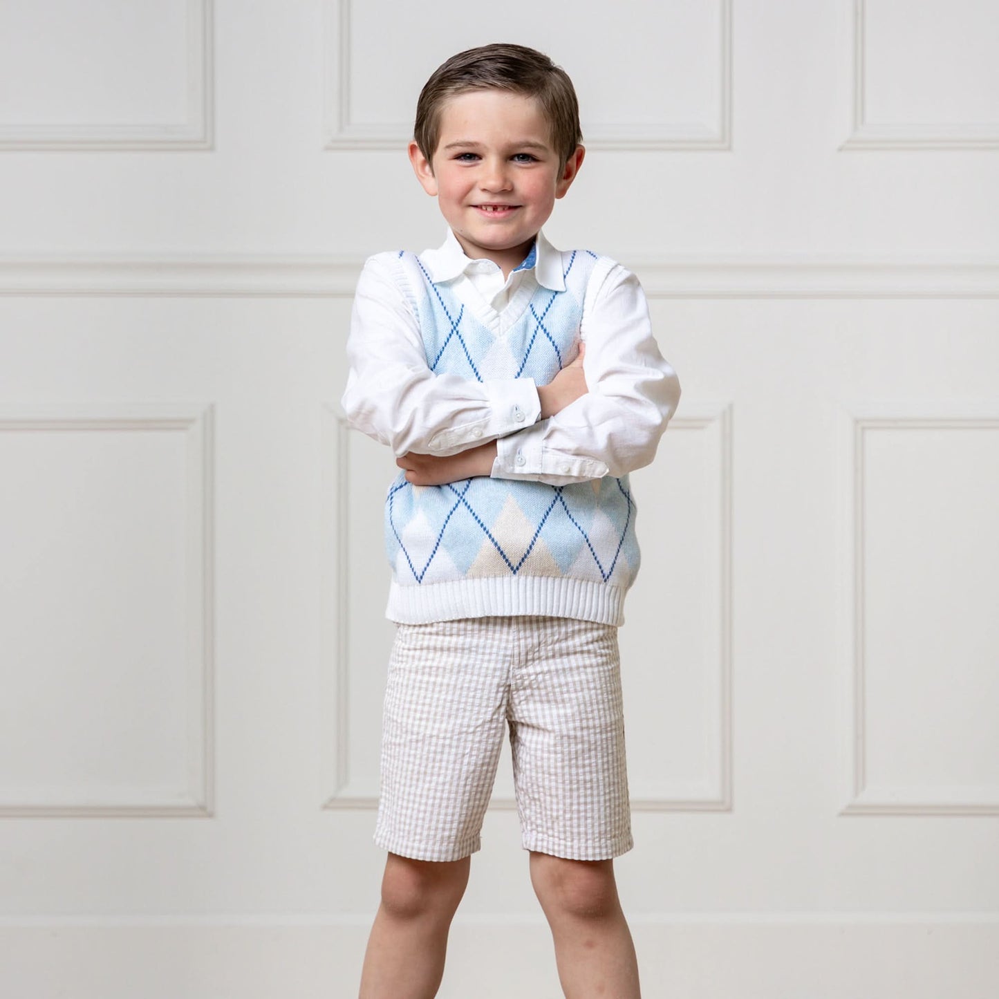 Hope and Henry - Organic Seersucker Short Taupe Gingham