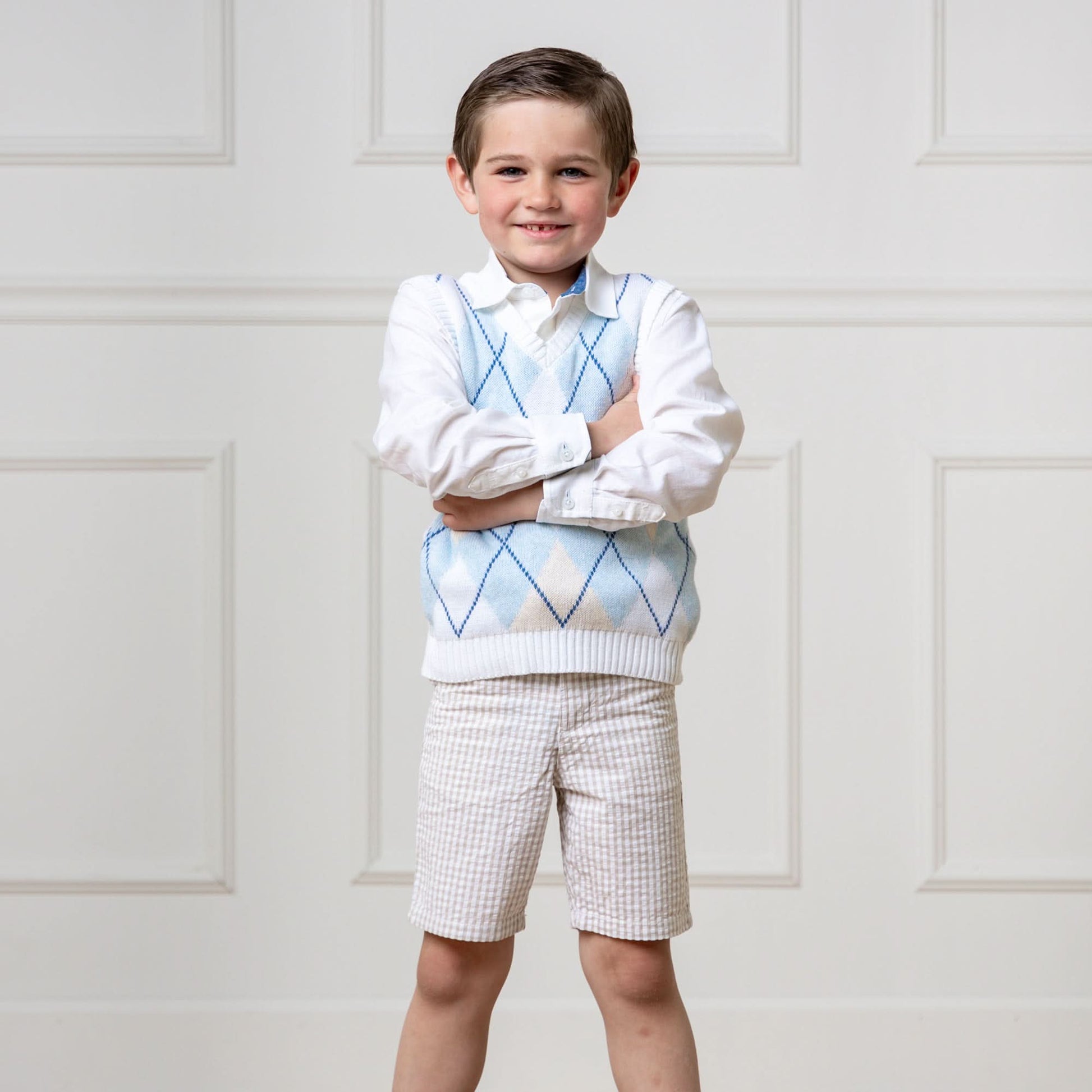 Hope and Henry - Organic Seersucker Short Taupe Gingham