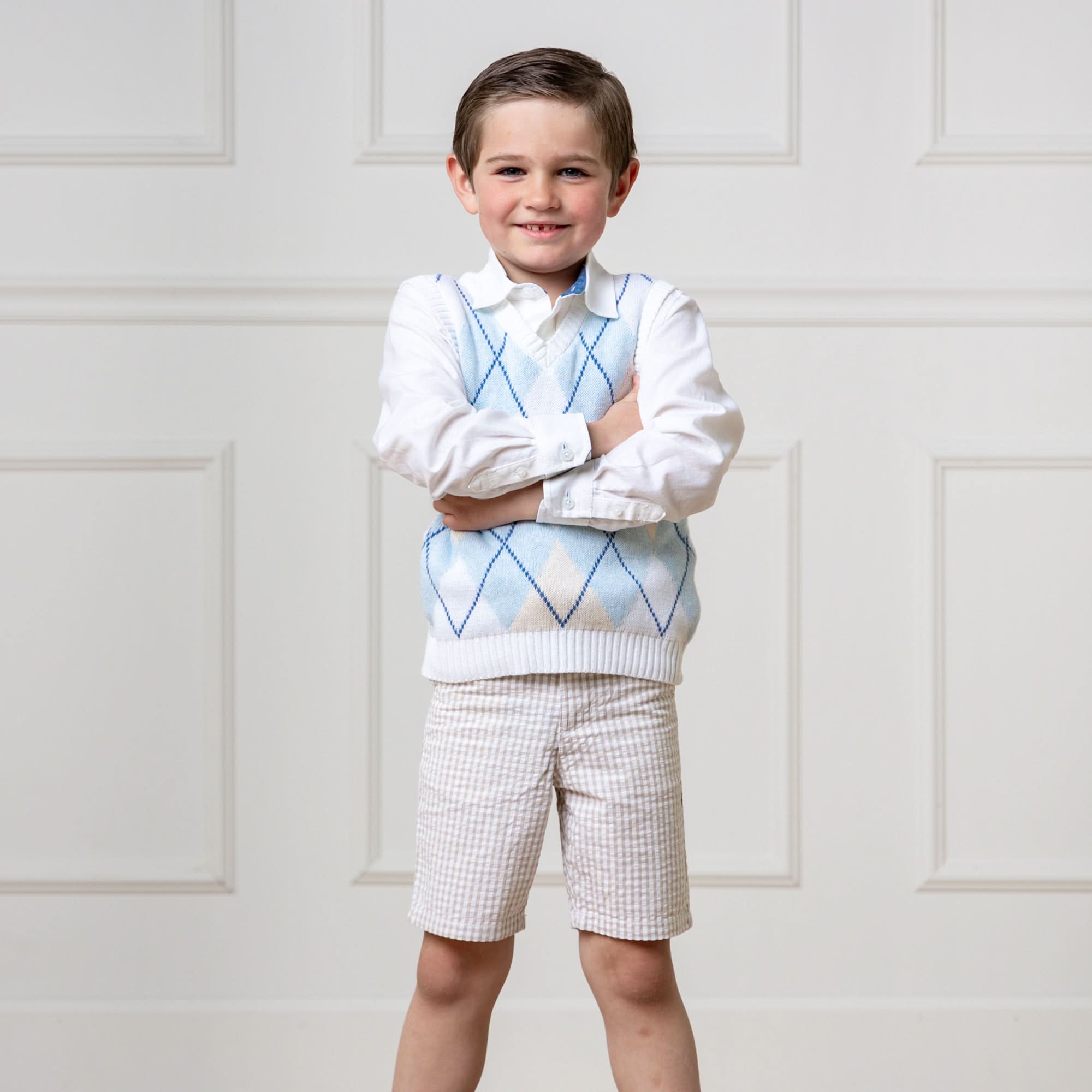 Hope and Henry - Organic Seersucker Short Taupe Gingham