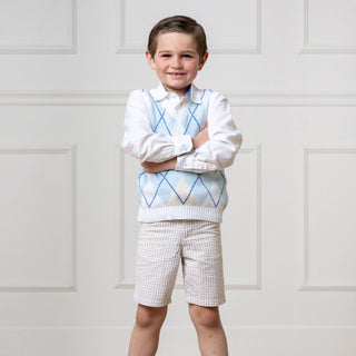 Hope and Henry - Organic Seersucker Short Taupe Gingham