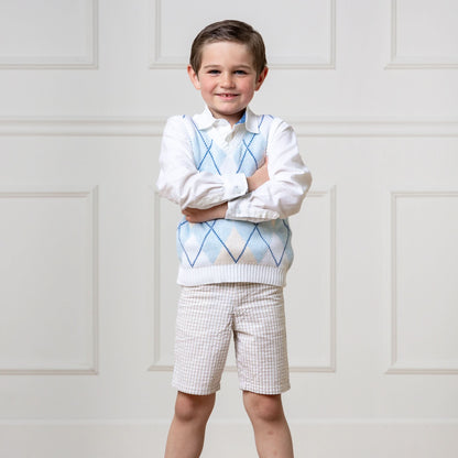 Hope and Henry - Organic Seersucker Short Taupe Gingham
