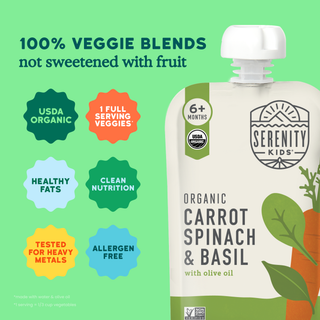 Serenity Kids Organic Carrot, Spinach & Basil with Organic Olive Oil Pouch