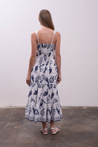 Moon River - SAILOR PRINT SLEEVELESS TIERED MIDI DRESS