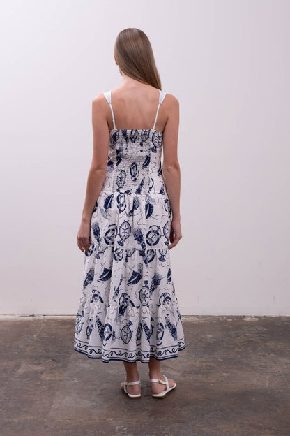Moon River - SAILOR PRINT SLEEVELESS TIERED MIDI DRESS