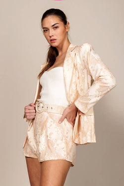 Image of Dressy Jacquared Shorts with Accent Belt