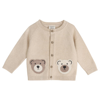 Viverano Organics - Cozy Bear Applique Knit Baby Cardigan (Organic Cotton)