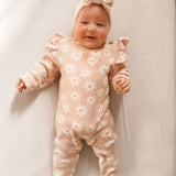 Luna + Luca - Luna + Luca Floral Jacquard Jumpsuit: Peach Floral / Newborn