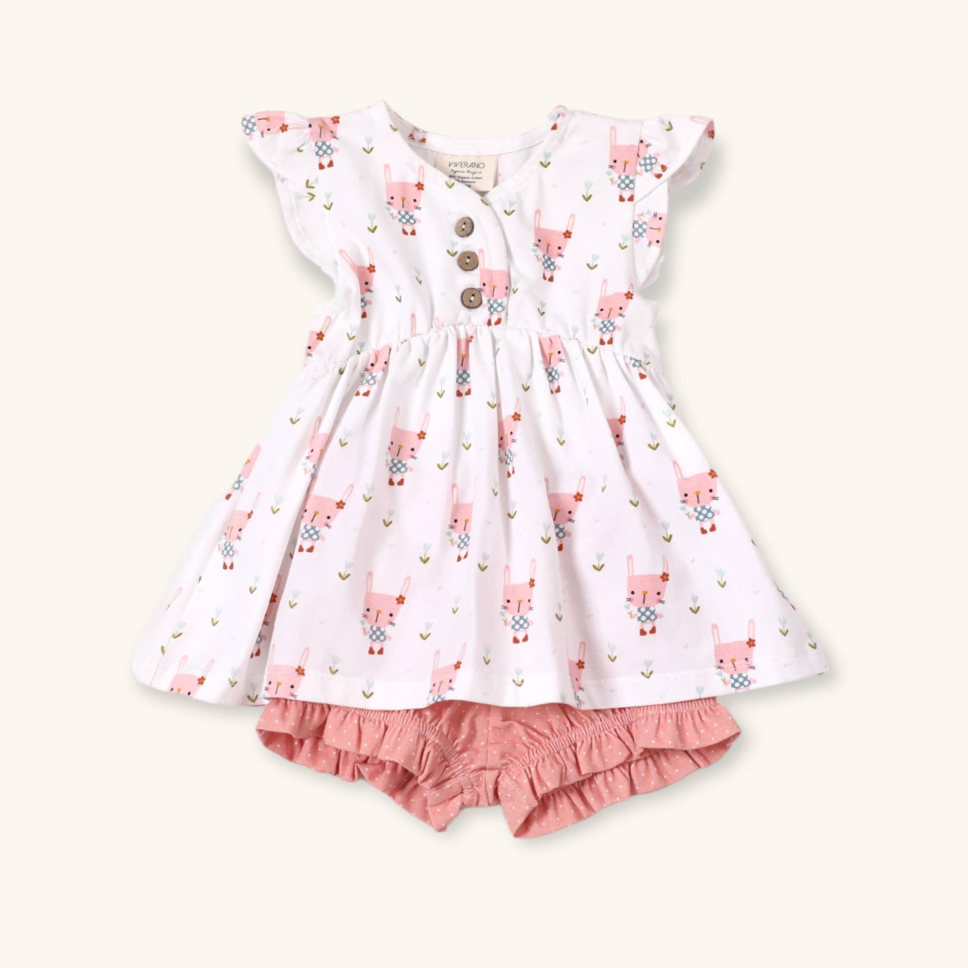 Viverano Organics - Bunny Baby Girl Tunic Top + Bloomer Set