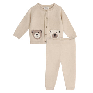 Viverano Organics - Cozy Bear Applique Knit Baby Cardigan (Organic Cotton)