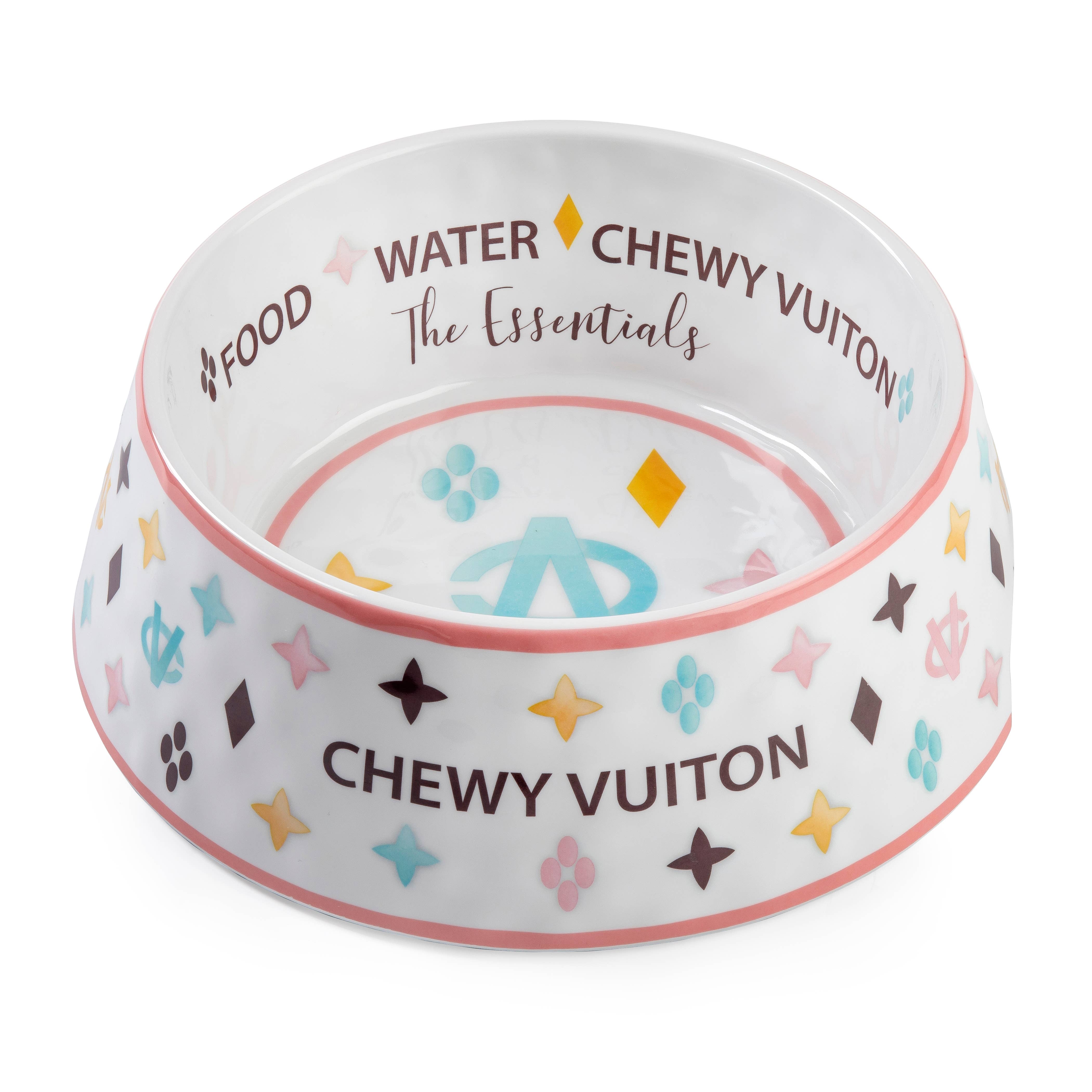 White Chewy Vuiton Dog Bowl - 3 Sizes!! Dog Food Bowl: Medium