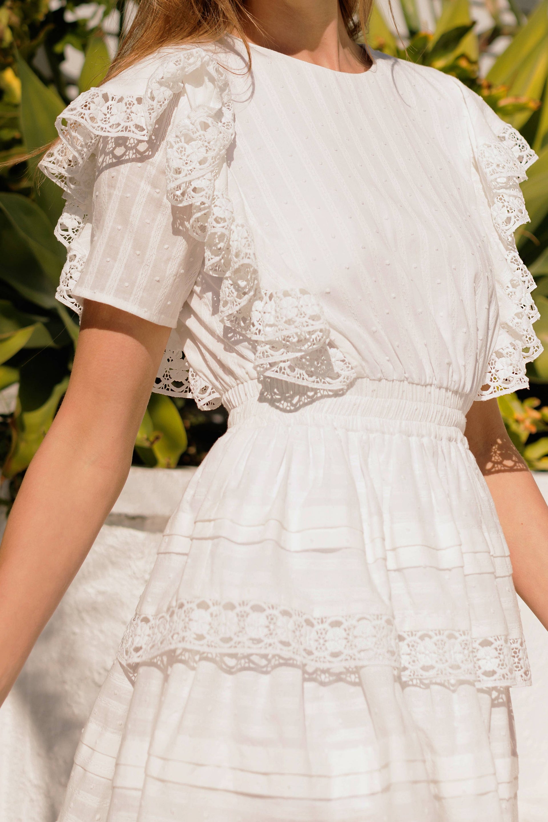 Lace Trim Tiered Mini Dress