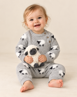 Viverano Organics - Furry Sheep 3D Jacquard Sweater Knit Baby Jumpsuit (Organic)
