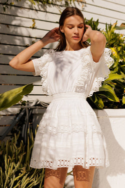 Image of Lace Trim Tiered Mini Dress