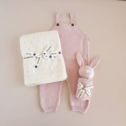 Image of The Blueberry Hill - Blush Bunny Lovey Cream Blanket Set Organic Cotton Baby Gift