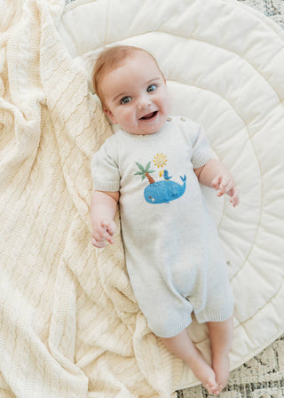 Whale & Bird Embroidered Baby Romper