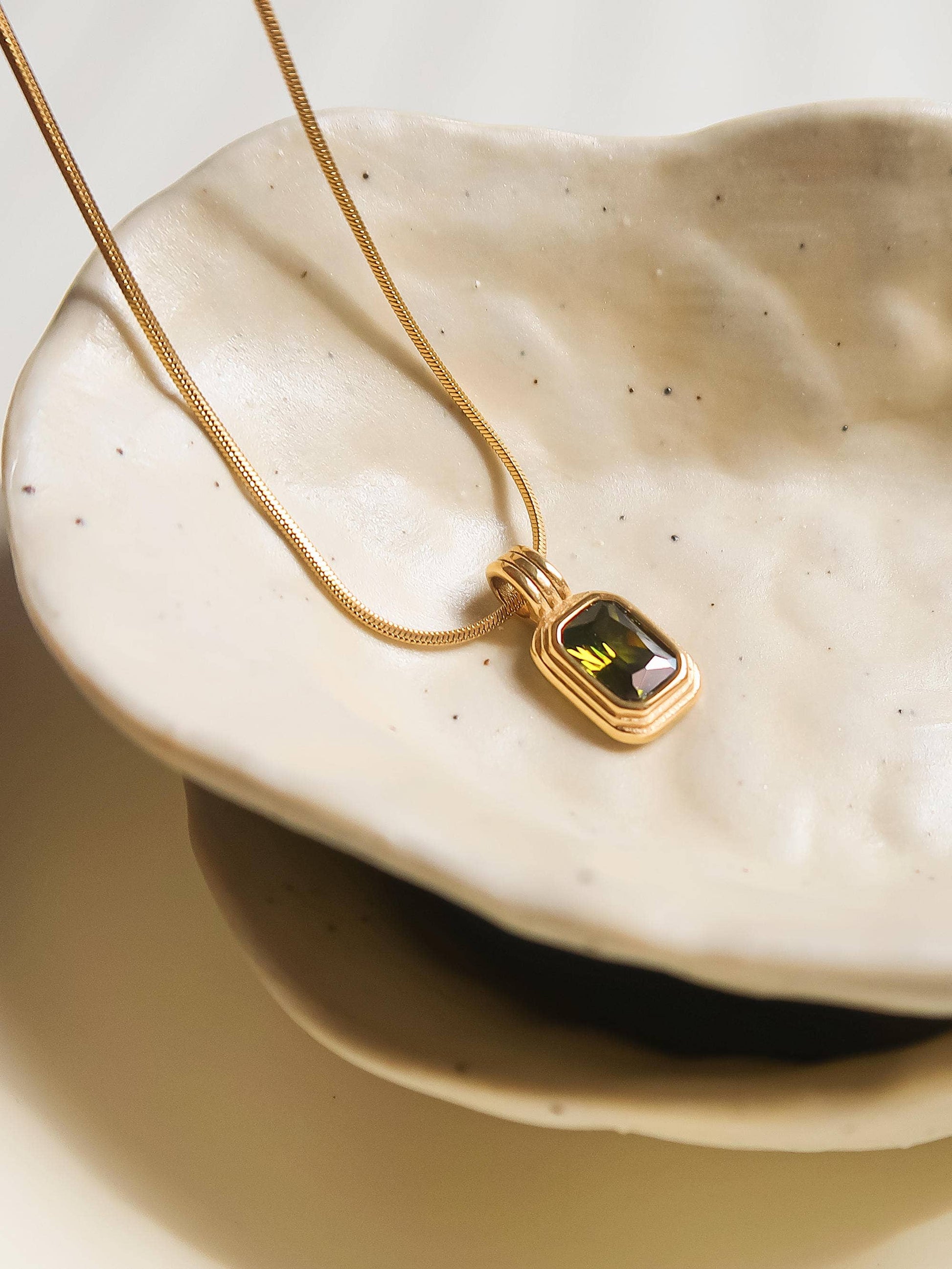 Maeve 18K Non-Tarnish Green Square Stone Pendant