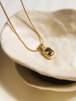 Image of Maeve 18K Non-Tarnish Green Square Stone Pendant
