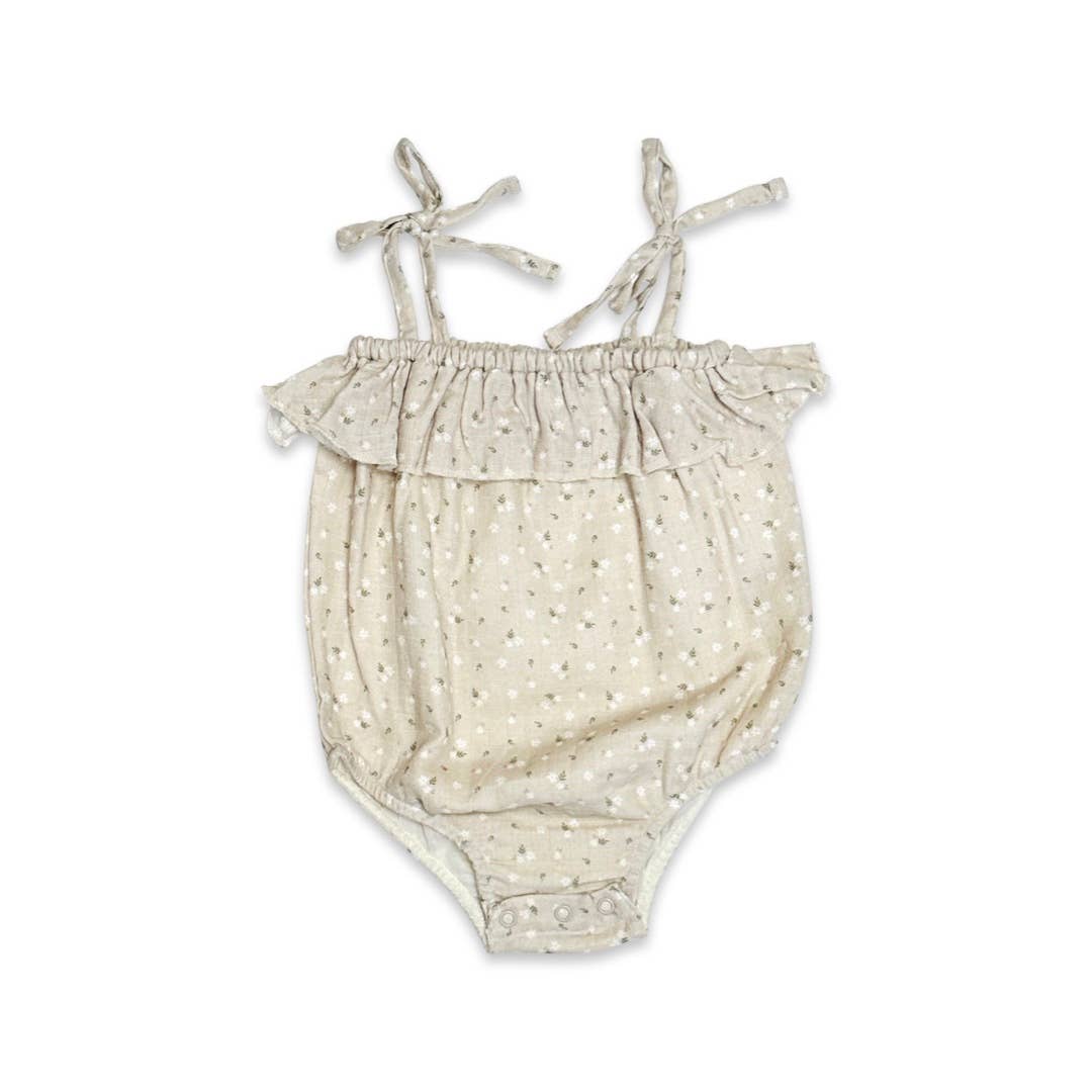 Ditsy Floral Shoulder Tie Bubble Romper+Headband (Organic)